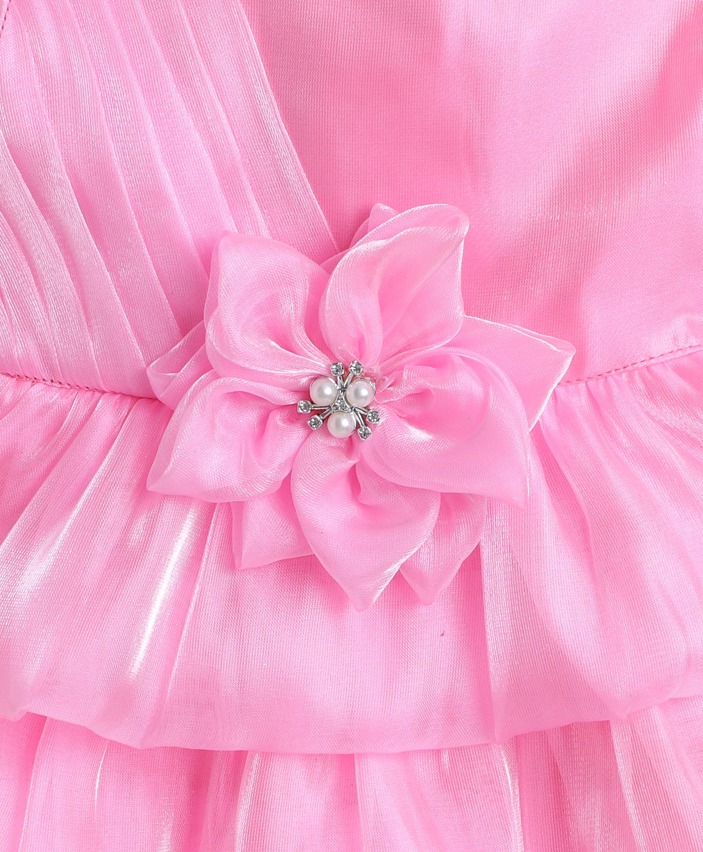 Woven Sleeveless Corsage Detailed Layered Dress- Pink
