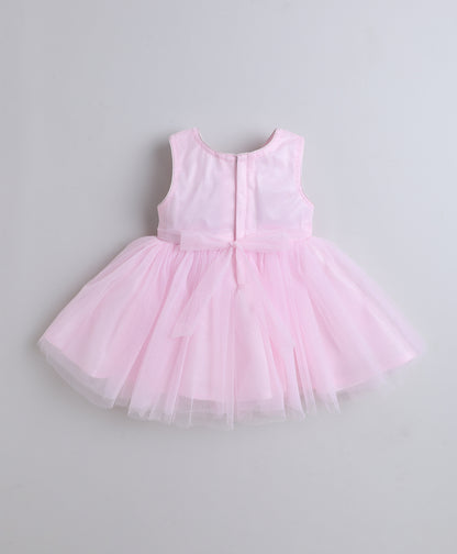 Woven Sleeveless Corsage Detailed Layered Dress- Pink