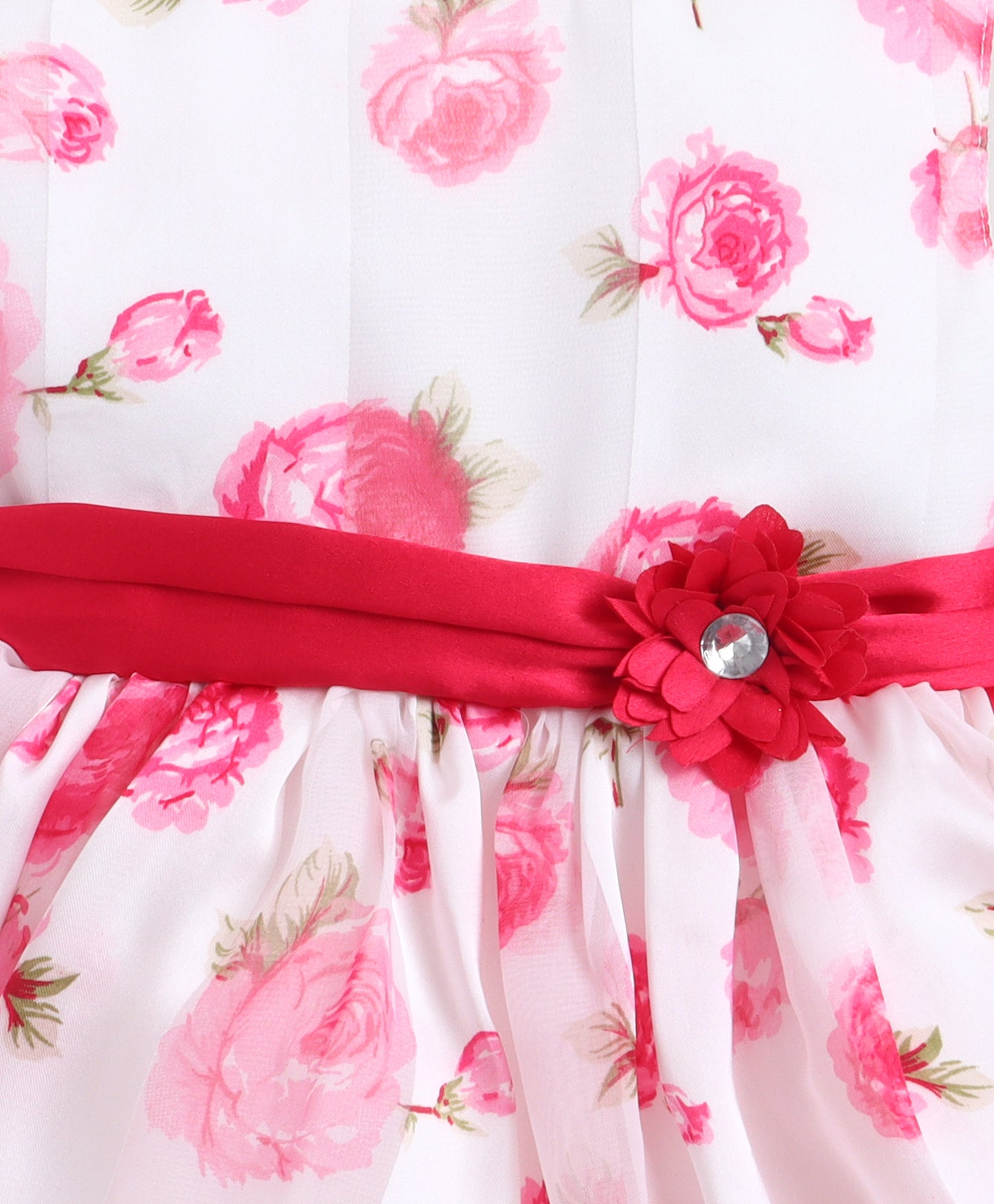The Magic Wand Woven Sleeveless Floral Printed Dress With Floral Applique - White