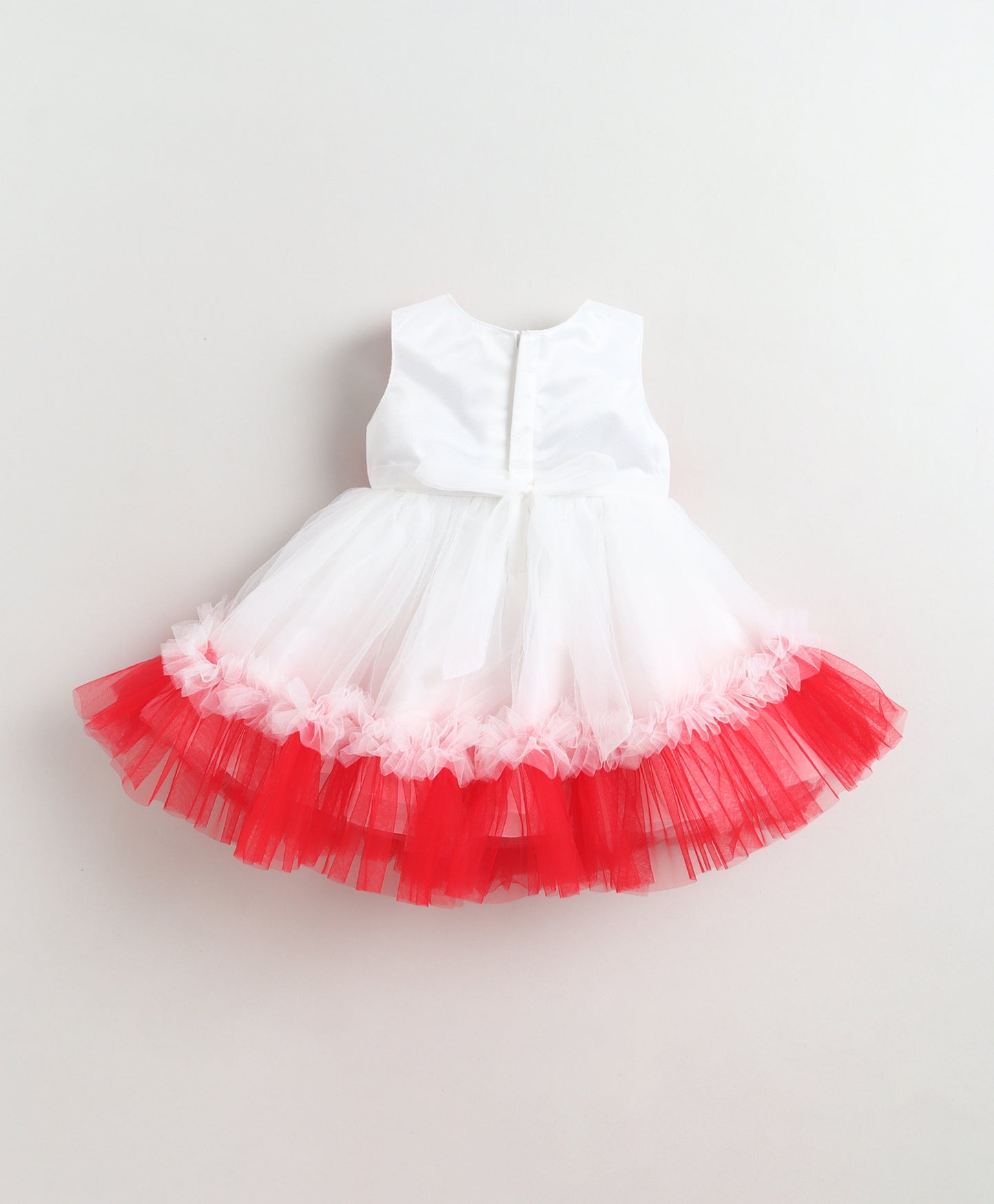 The Magic Wand Woven Sleeveless Tiered Tulle Dress With Floral Applique - Red