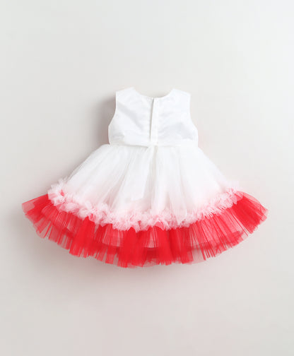 The Magic Wand Woven Sleeveless Tiered Tulle Dress With Floral Applique - Red