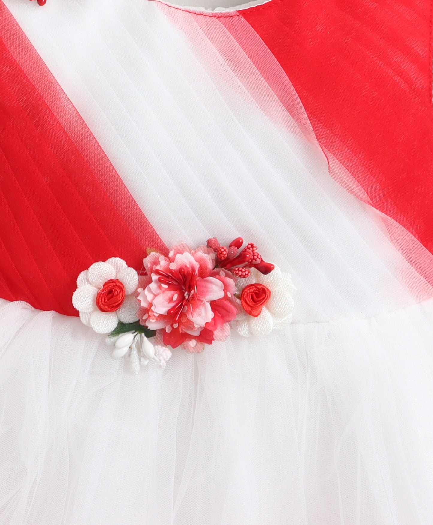 The Magic Wand Woven Sleeveless Tiered Tulle Dress With Floral Applique - Red