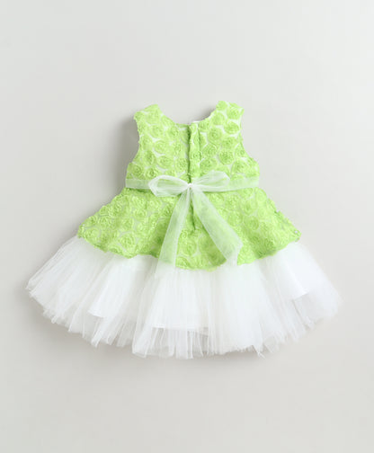The Magic Wand Woven Sleeveless Pearl Embellished Tulle Dress - Green