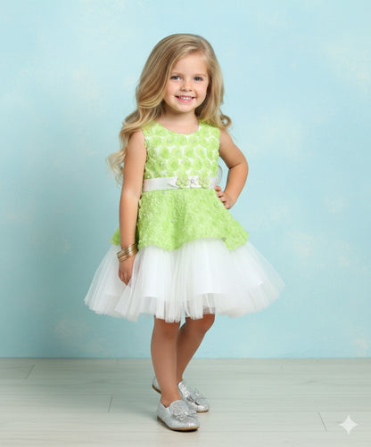 The Magic Wand Woven Sleeveless Pearl Embellished Tulle Dress - Green