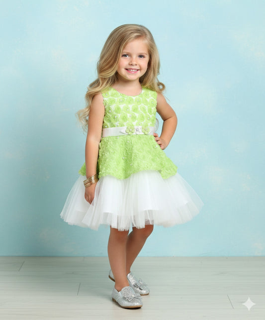 The Magic Wand Woven Sleeveless Pearl Embellished Tulle Dress - Green