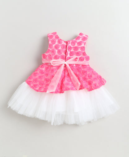 The Magic Wand Woven Sleeveless Pearl Embellished Tulle Dress - Pink