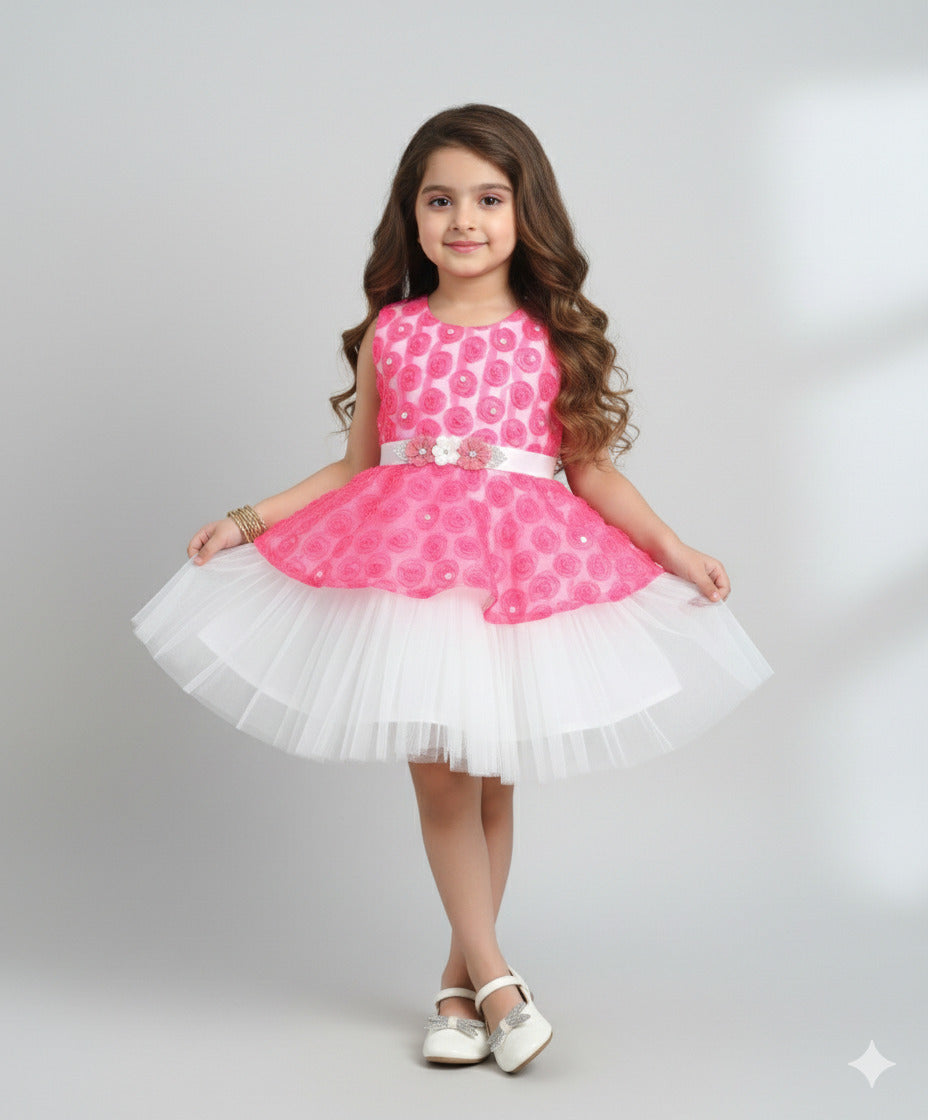 The Magic Wand Woven Sleeveless Pearl Embellished Tulle Dress - Pink