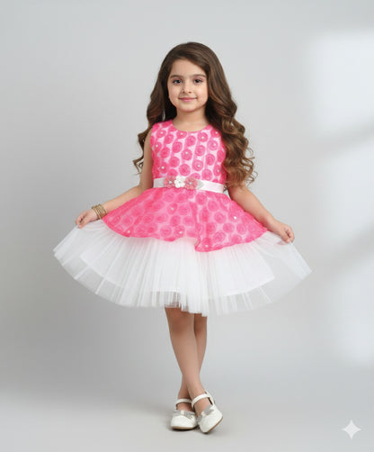 The Magic Wand Woven Sleeveless Pearl Embellished Tulle Dress - Pink