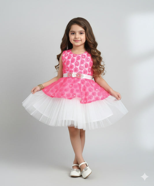 The Magic Wand Woven Sleeveless Pearl Embellished Tulle Dress - Pink