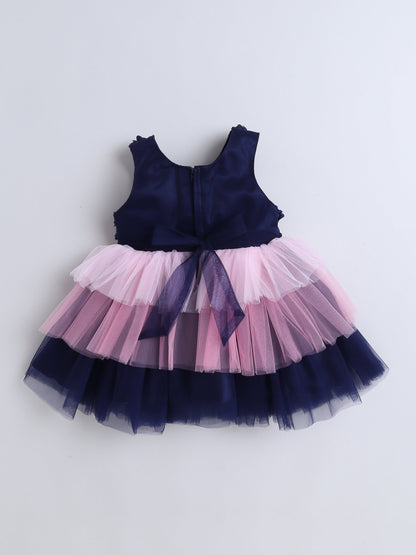 Sleeveless Sequins with Bow Net Dress- Navy Blue