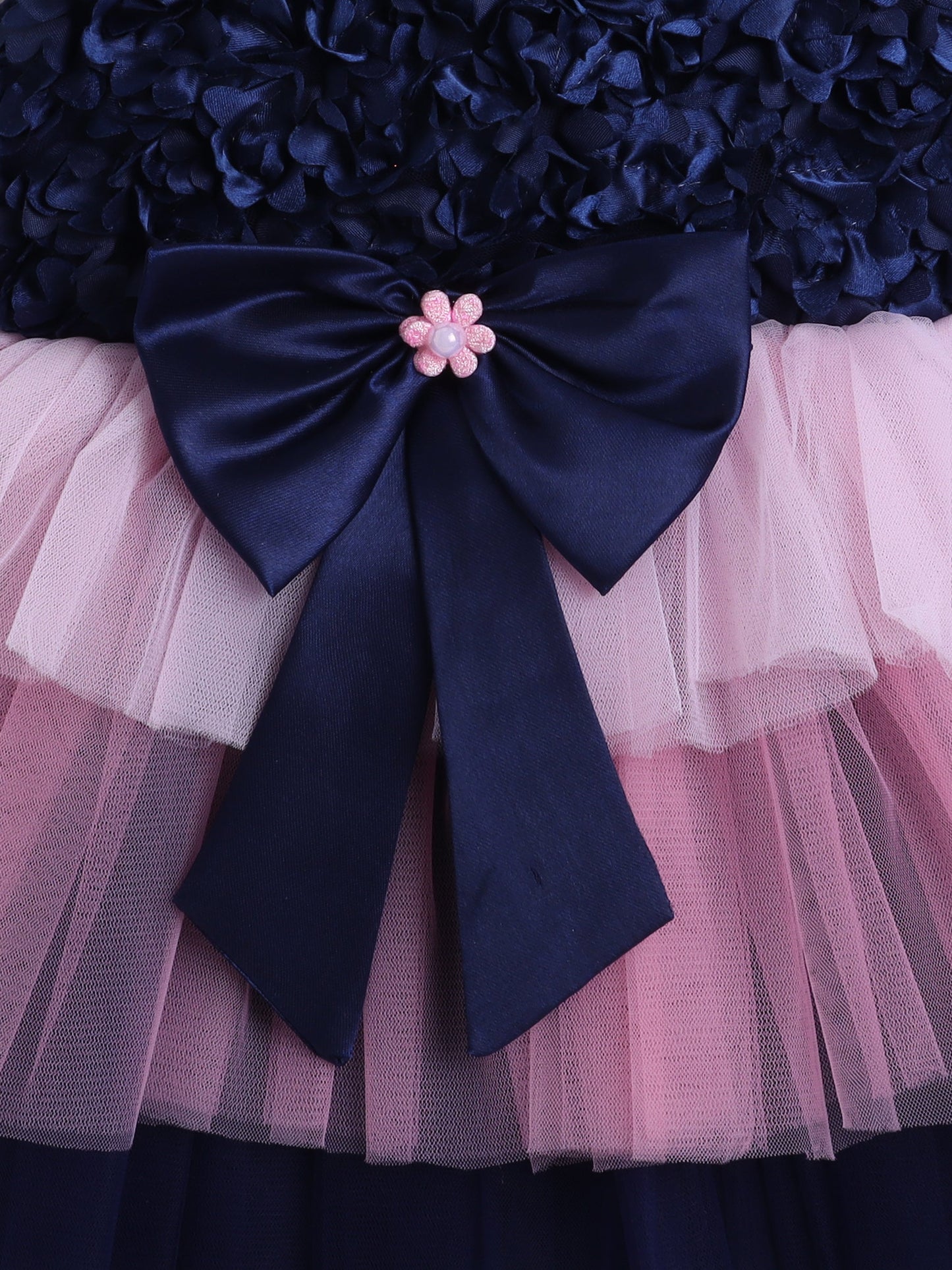 Sleeveless Sequins with Bow Net Dress- Navy Blue
