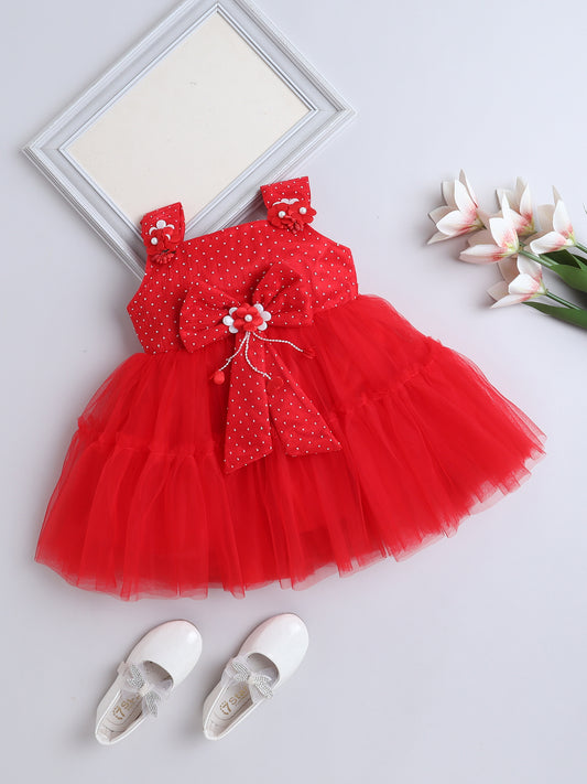 Sleeveless Polka Dot Sequins Dress - Red