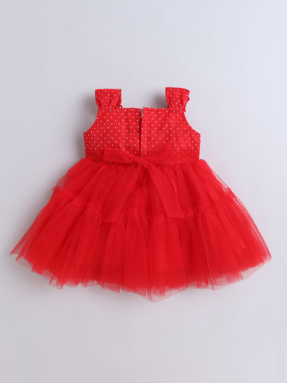 Sleeveless Polka Dot Sequins Dress - Red