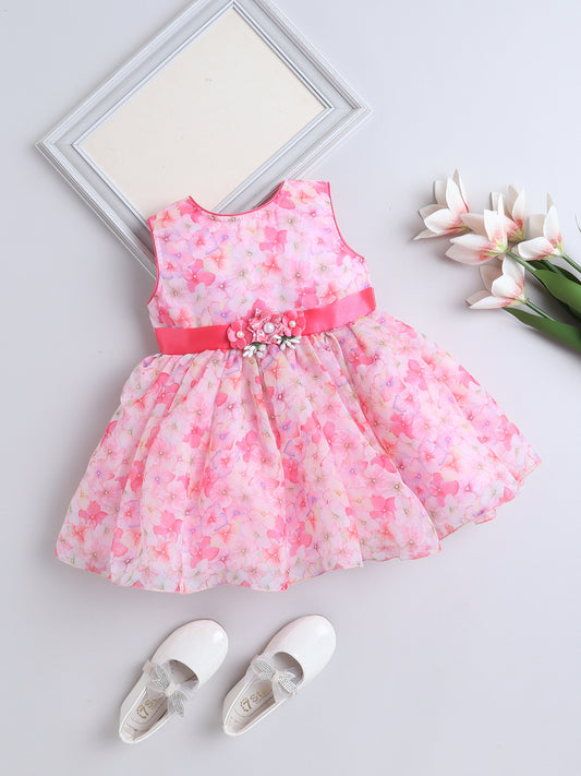 Sleeveless Floral Printed Dress - Fuchsia