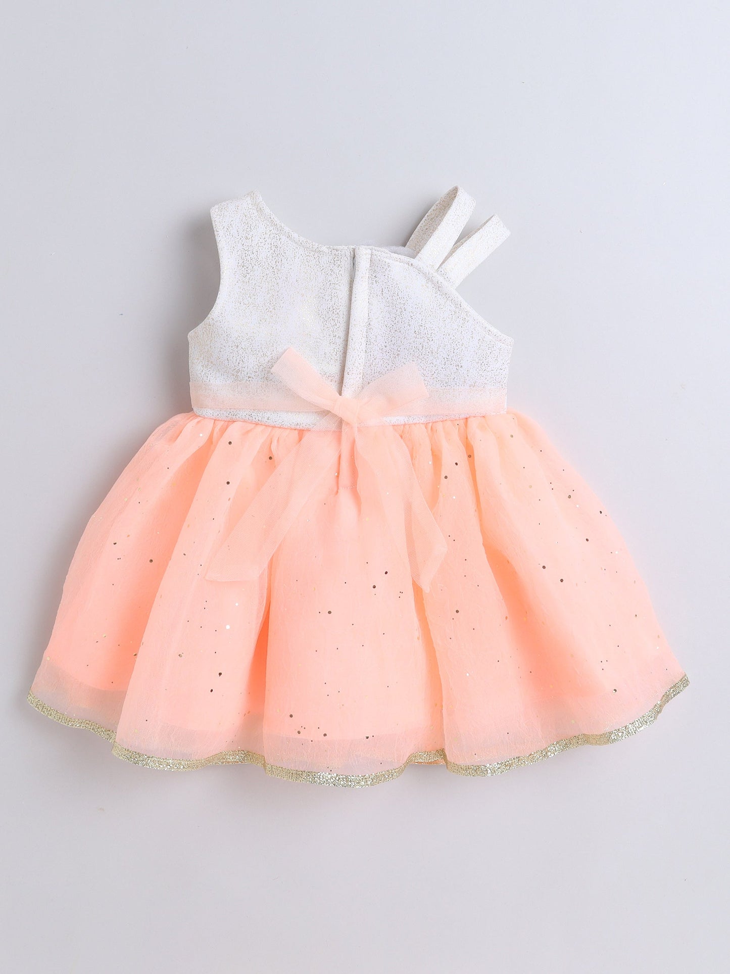 One Shoulder Floral Applique Detailed Shimmered Dress - Peach