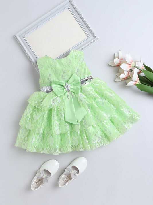 Sleeveless Sequins & Stones Embellished Floral Embroidered Dress - Green