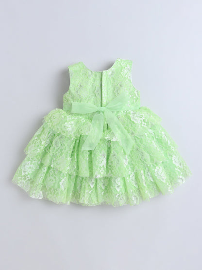 Sleeveless Sequins & Stones Embellished Floral Embroidered Dress - Green