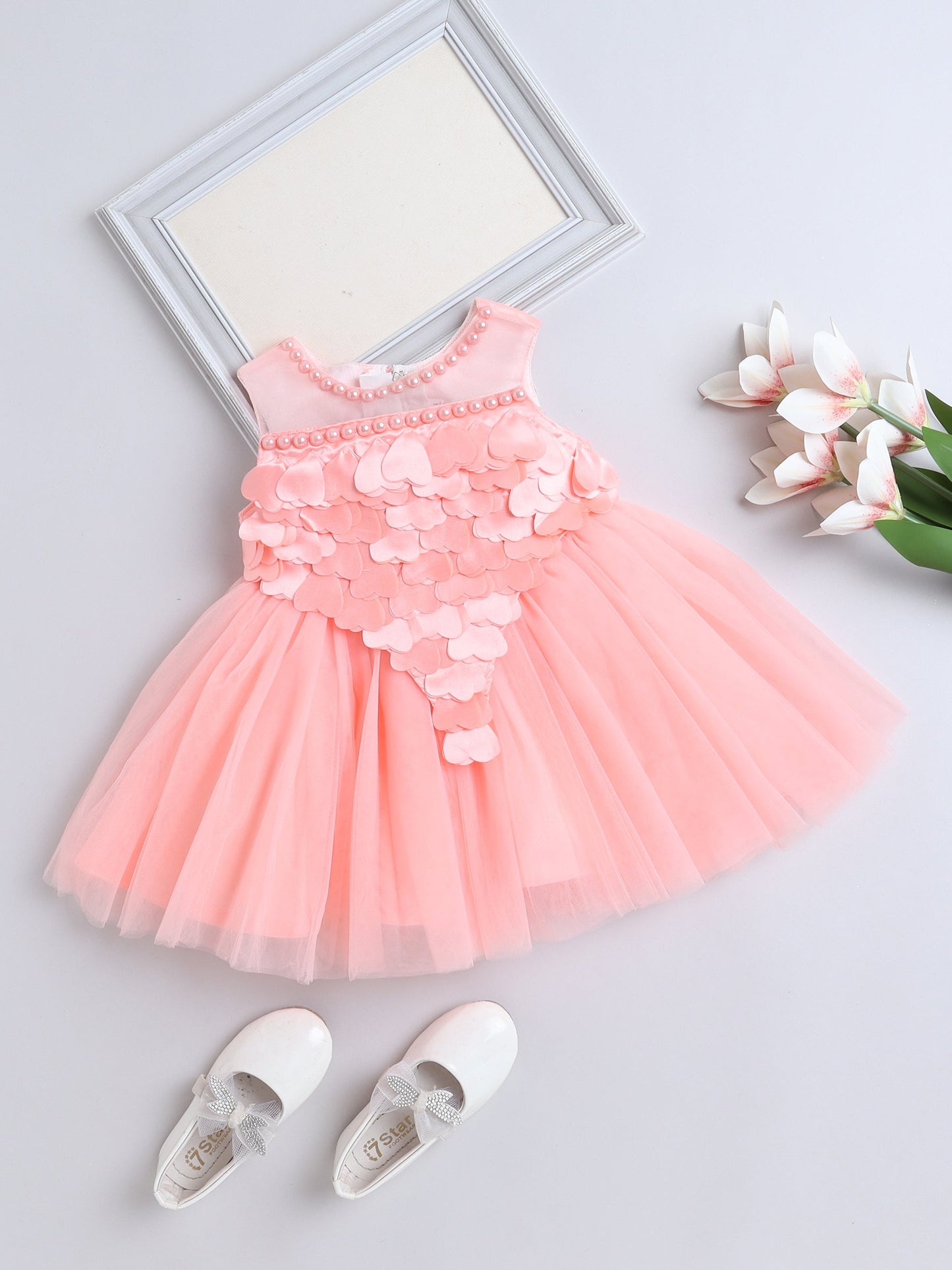 Sleeveless Embelished Dress- Peach