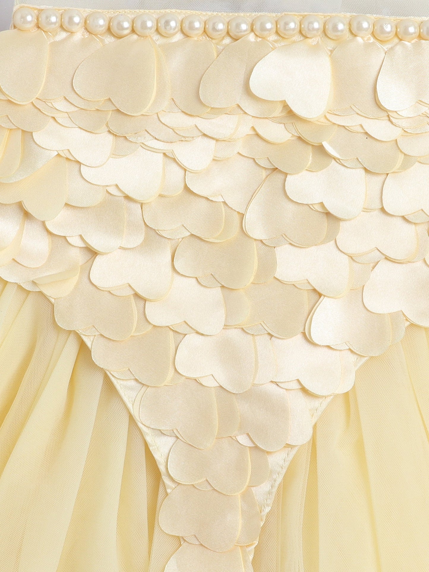 Sleeveless Pearls & Heart Bodice Embellished Flared Dress - Yellow