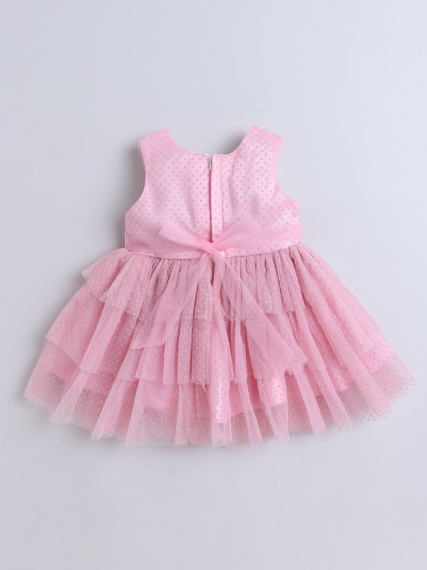 Sleeveless Flower Applique Detailed Shimmered Dress - Pink