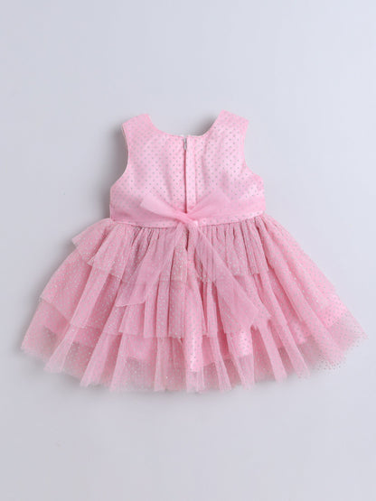 Sleeveless Flower Applique Detailed Shimmered Dress - Pink
