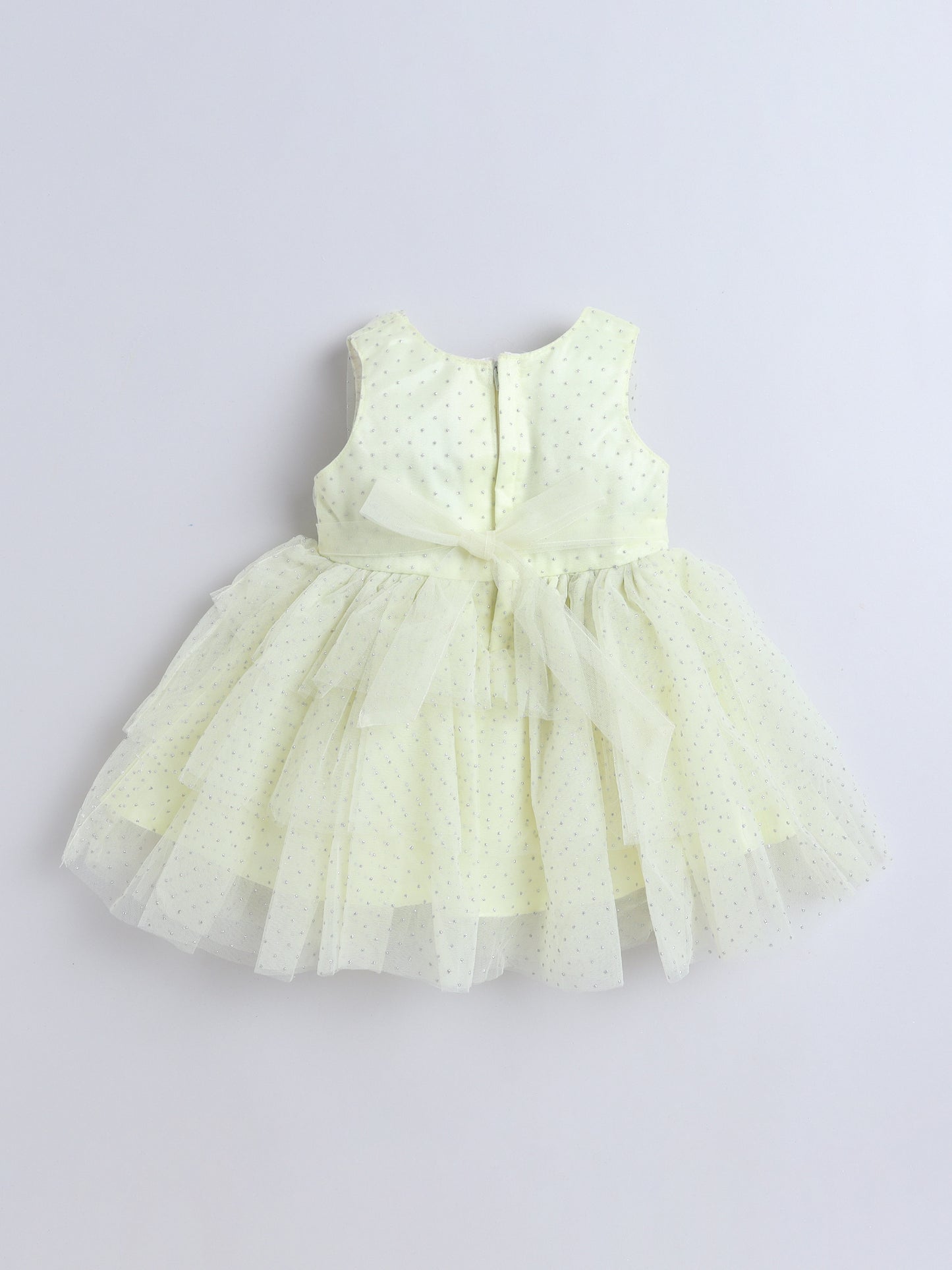 Sleeveless Flower Applique Net Dress - Yellow