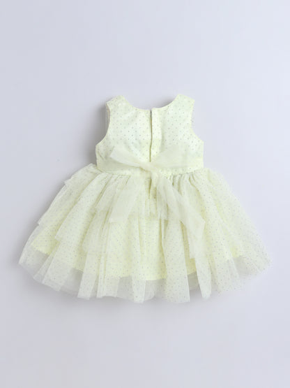 Sleeveless Flower Applique Net Dress - Yellow