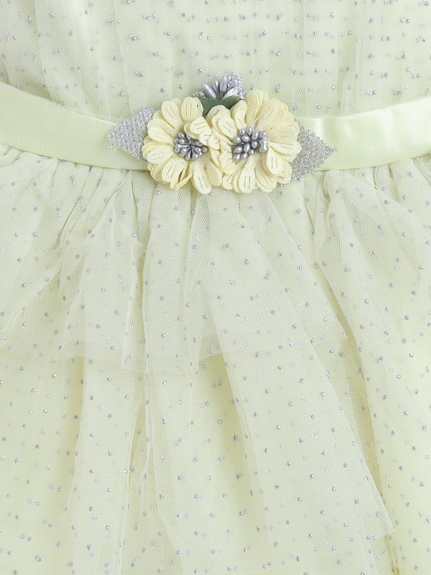 Sleeveless Flower Applique Net Dress - Yellow