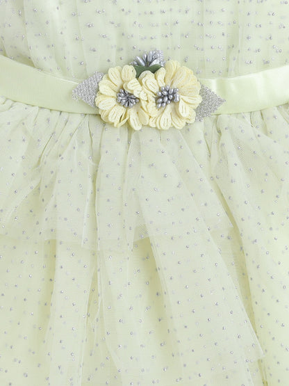 Sleeveless Flower Applique Net Dress - Yellow