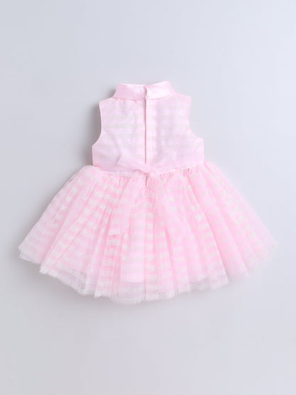 The Magic Wand Sleeveless Flower Applique Net Dress - Pink