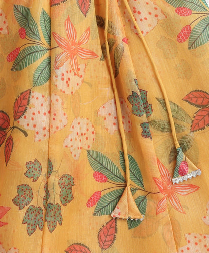 Cotton Woven Shoulder Tie Up Chanderi Digital Print Choli and Lehenga Set with Dupatta- Yellow