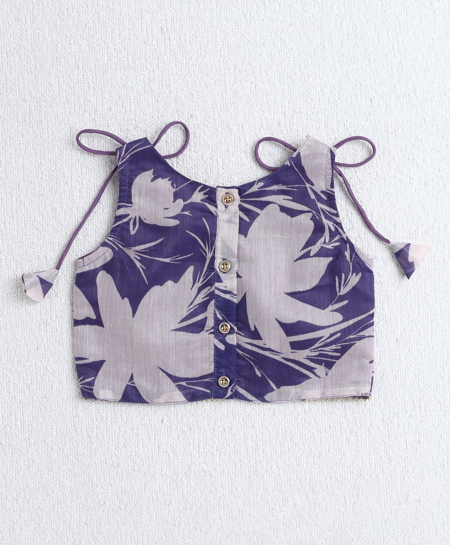 Cotton Woven Shoulder Tie Up Floral Printed Choli and Lehenga Set with Dupatta- Lavender