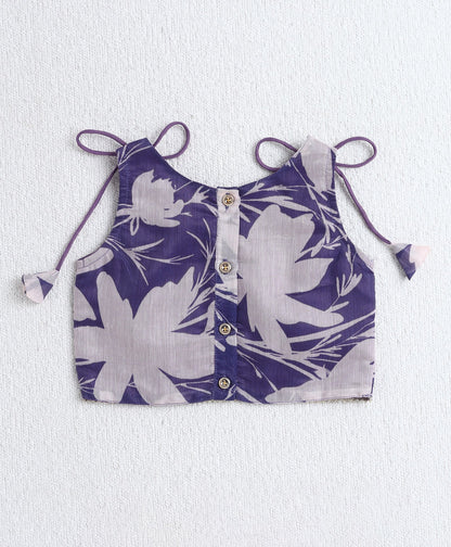 Cotton Woven Shoulder Tie Up Floral Printed Choli and Lehenga Set with Dupatta- Lavender