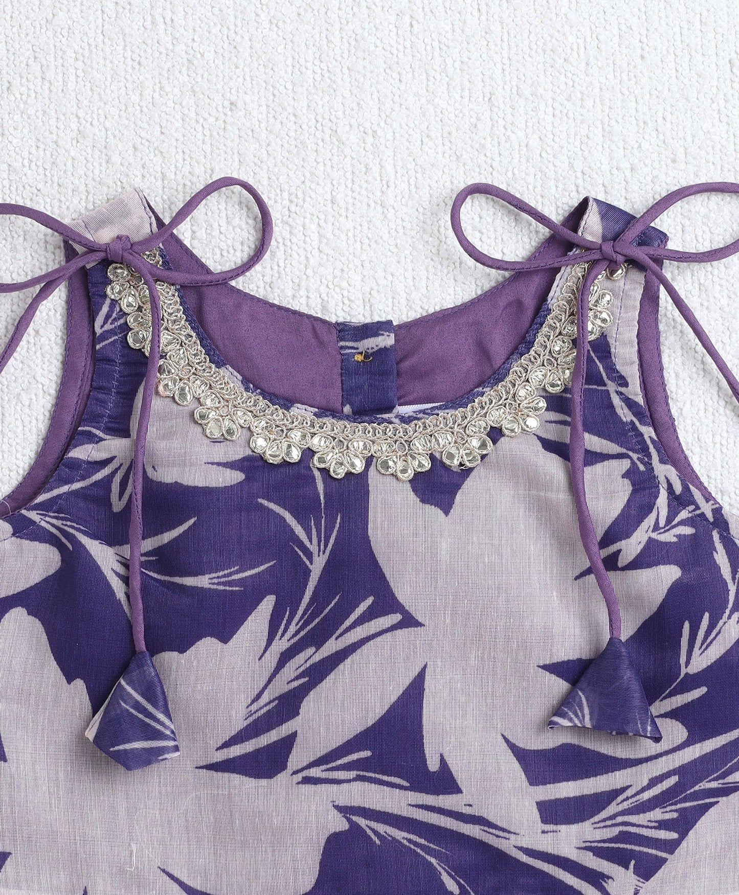 Cotton Woven Shoulder Tie Up Floral Printed Choli and Lehenga Set with Dupatta- Lavender