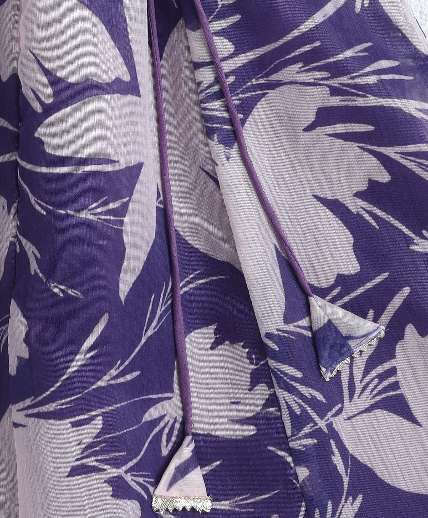 Cotton Woven Shoulder Tie Up Floral Printed Choli and Lehenga Set with Dupatta- Lavender