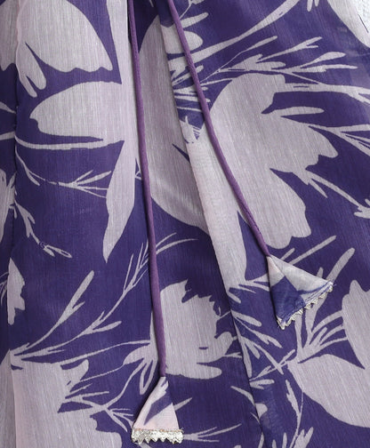 Cotton Woven Shoulder Tie Up Floral Printed Choli and Lehenga Set with Dupatta- Lavender