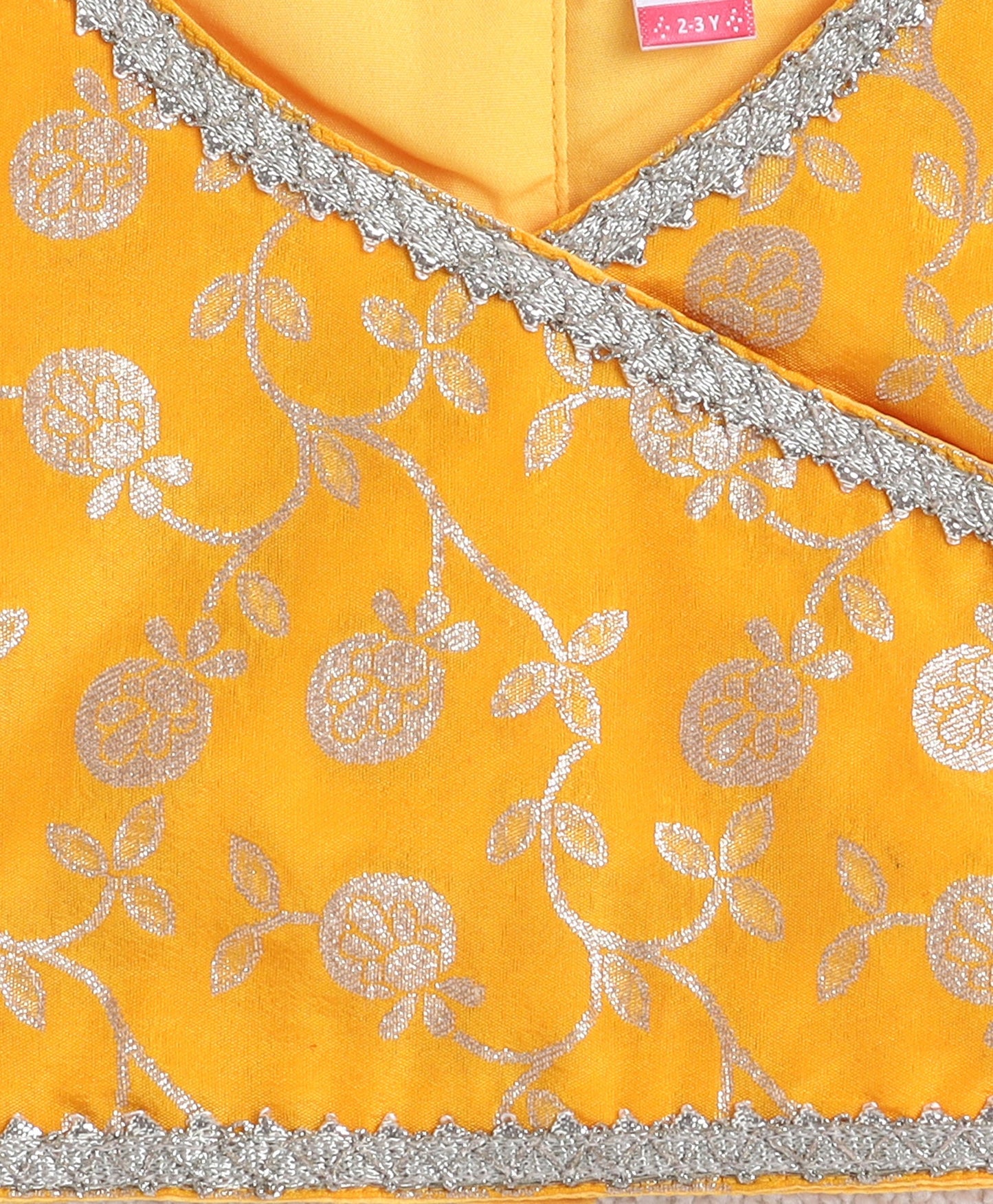The Magic Wand Jacquard Woven Puff Sleeves Leaves Foil Printed & Gota Lace Embellished Choli Lehenga With Dupatta Set- Yellow