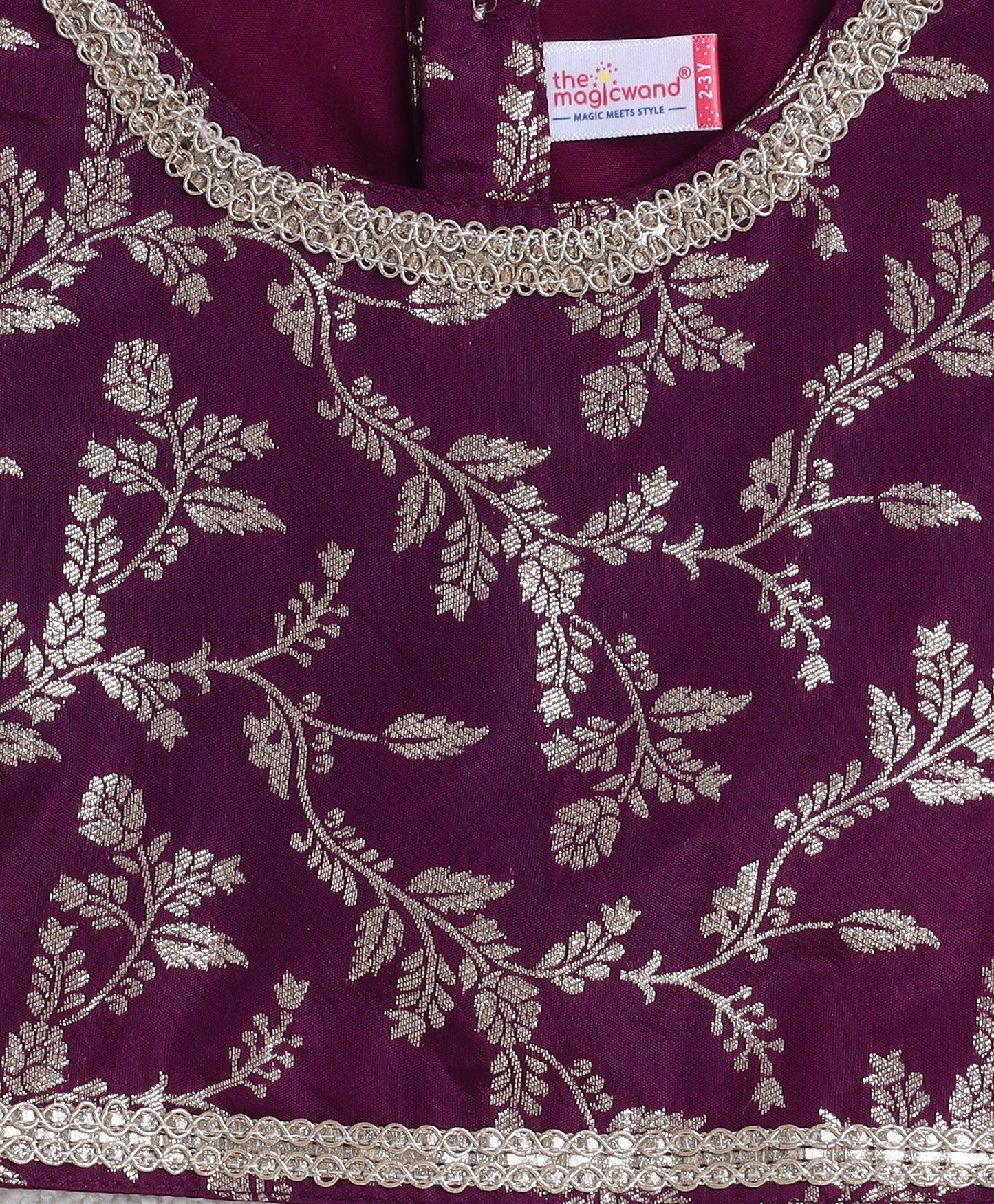 The Magic Wand Jacquard Woven Half Sleeves Leaves Foil Printed & Gota Lace Embellished Choli Lehenga With Dupatta Set-Purple