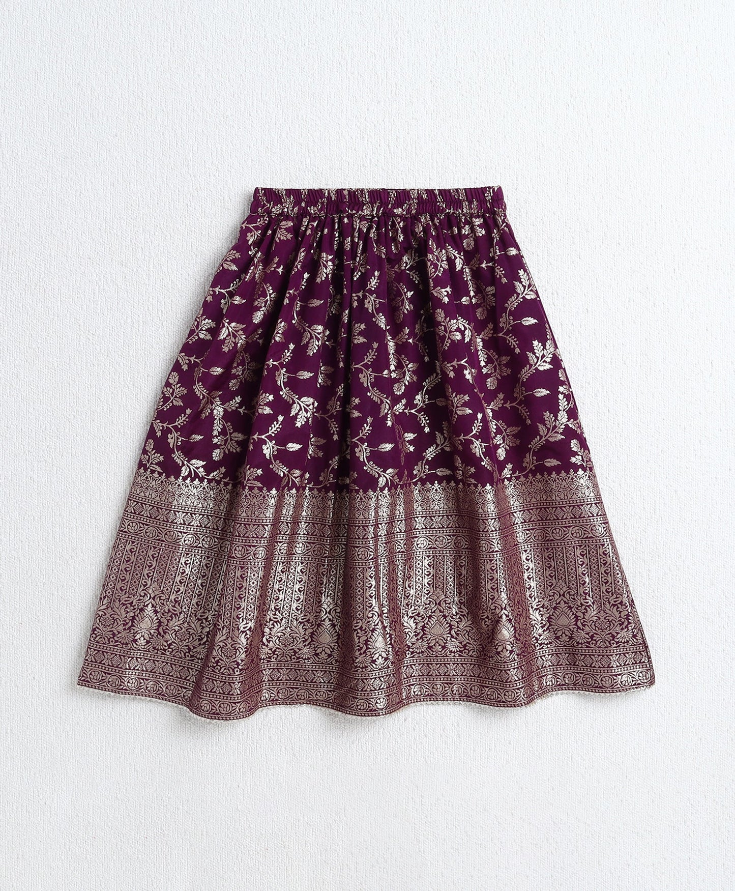 The Magic Wand Jacquard Woven Half Sleeves Leaves Foil Printed & Gota Lace Embellished Choli Lehenga With Dupatta Set-Purple