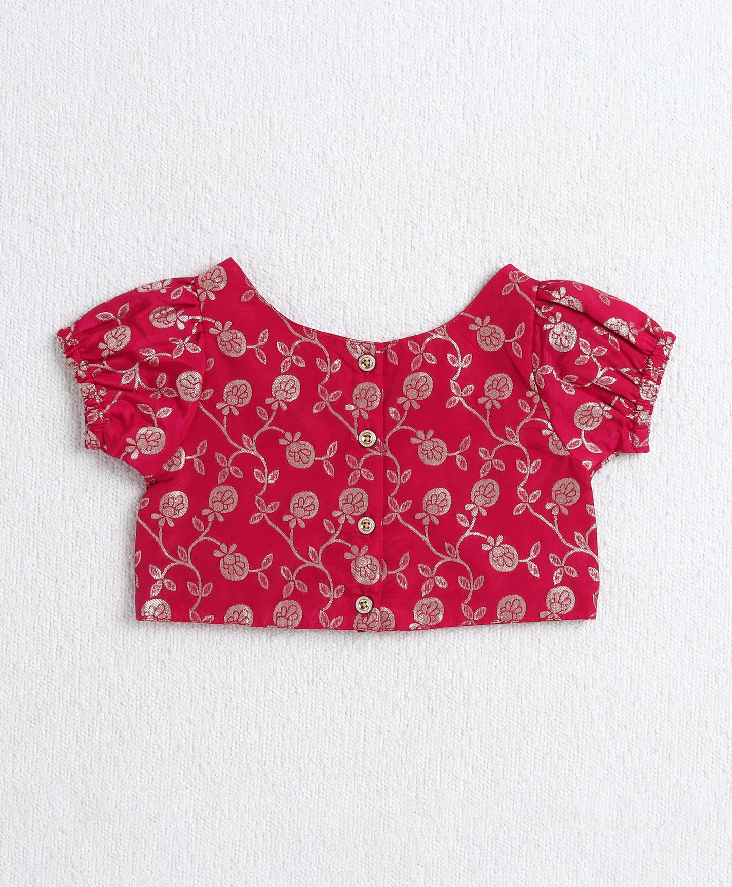 The Magic Wand Jacquard Woven Half Sleeves Leaves Foil Printed & Gota Lace Embellished Choli Lehenga With Dupatta Set Fuchisa