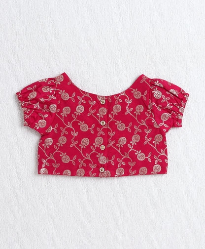 The Magic Wand Jacquard Woven Half Sleeves Leaves Foil Printed & Gota Lace Embellished Choli Lehenga With Dupatta Set Fuchisa