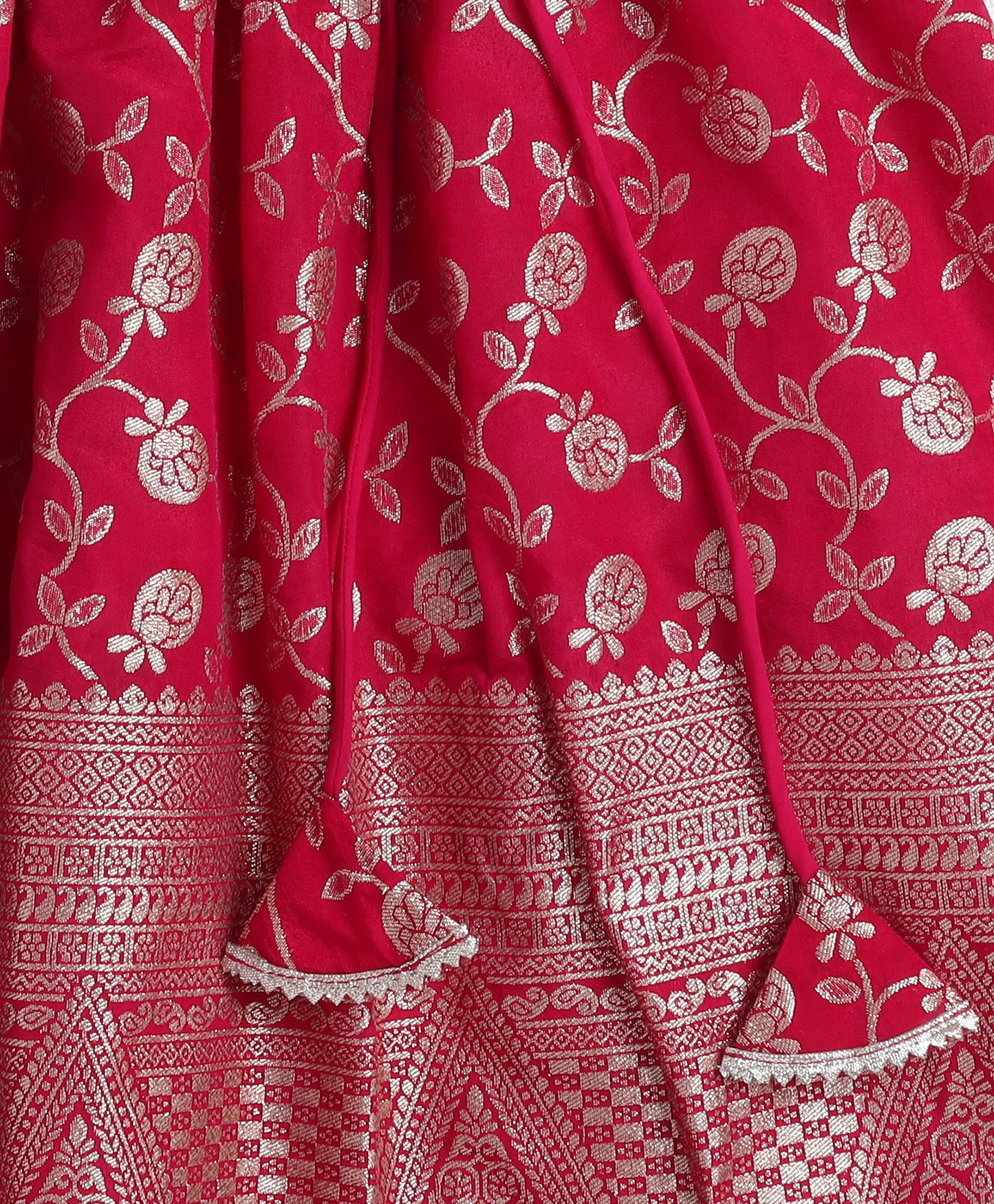 The Magic Wand Jacquard Woven Half Sleeves Leaves Foil Printed & Gota Lace Embellished Choli Lehenga With Dupatta Set Fuchisa