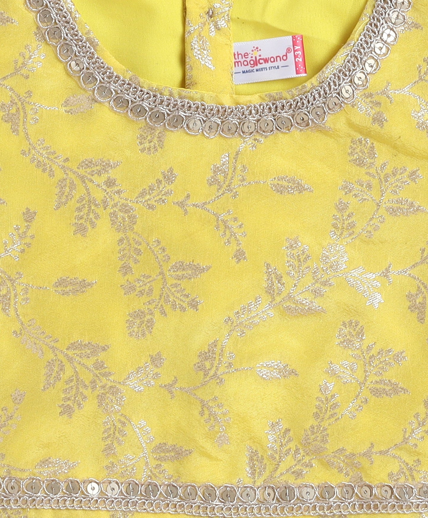 The Magic Wand Jacquard Woven Half Sleeves Leaves Foil Printed & Gota Lace Embellished Choli Lehenga With Dupatta Set- Yellow