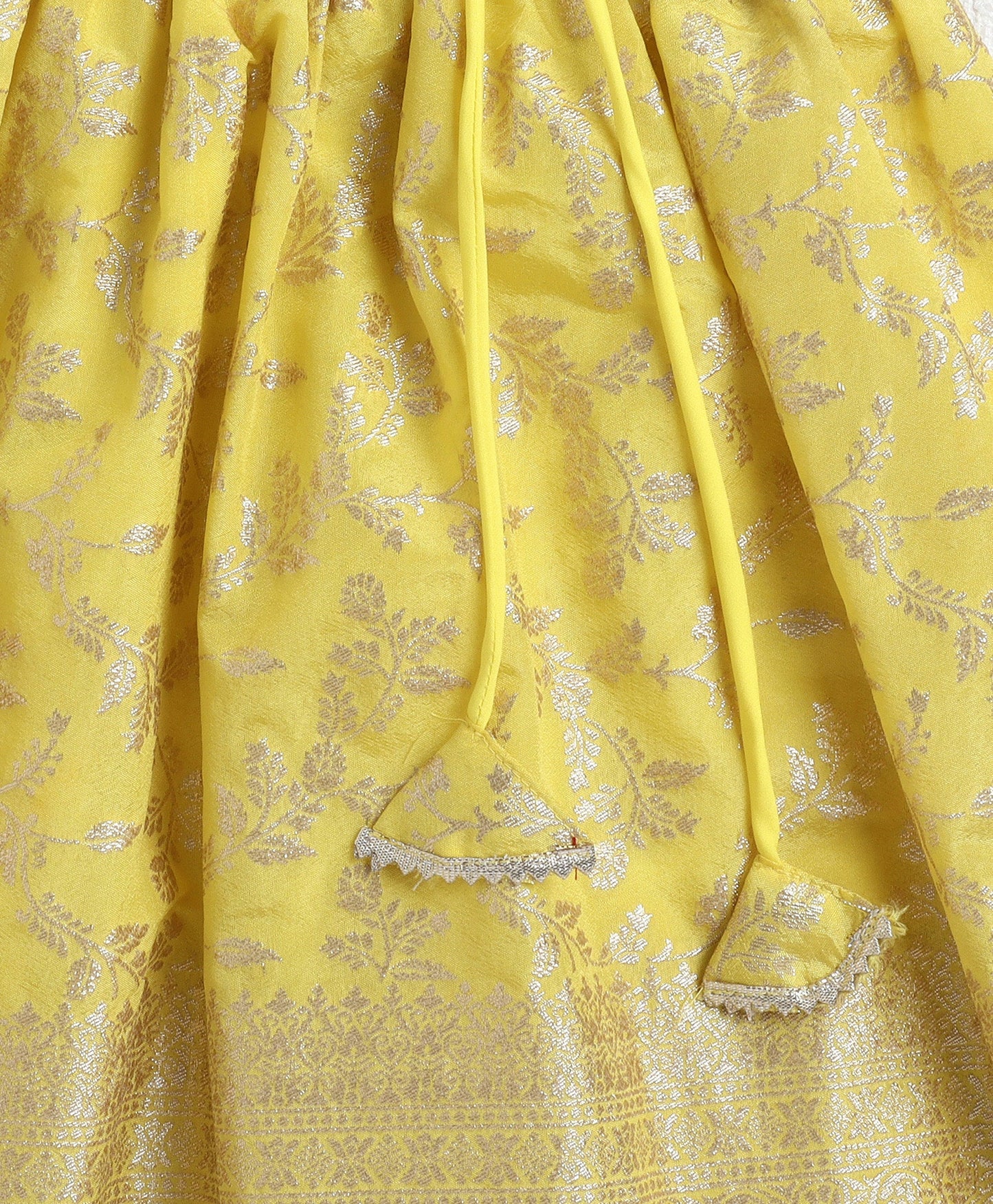 The Magic Wand Jacquard Woven Half Sleeves Leaves Foil Printed & Gota Lace Embellished Choli Lehenga With Dupatta Set- Yellow