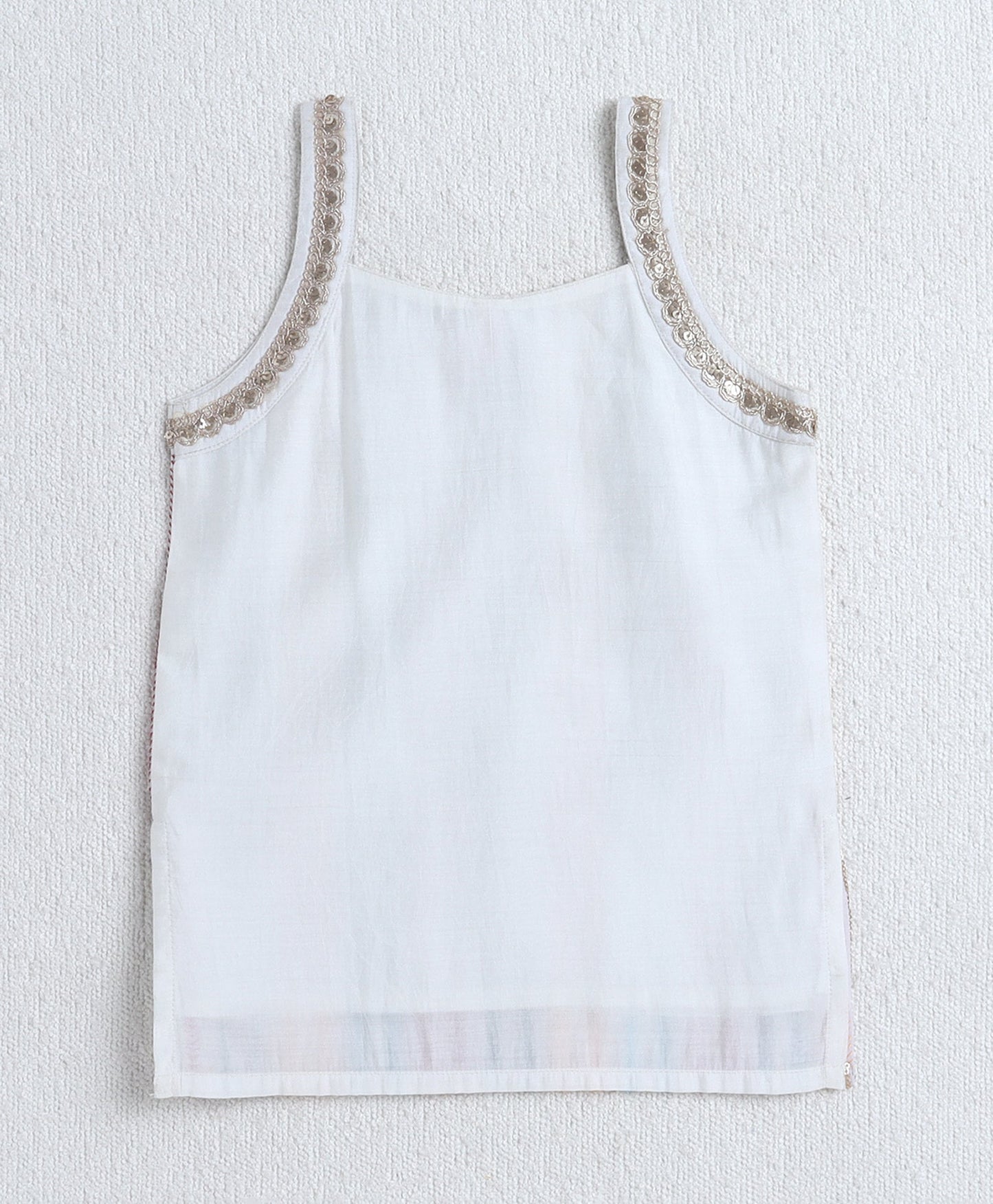 Woven Singlet Sequin Embroidery Work Kurti and Bottom Set- Off White