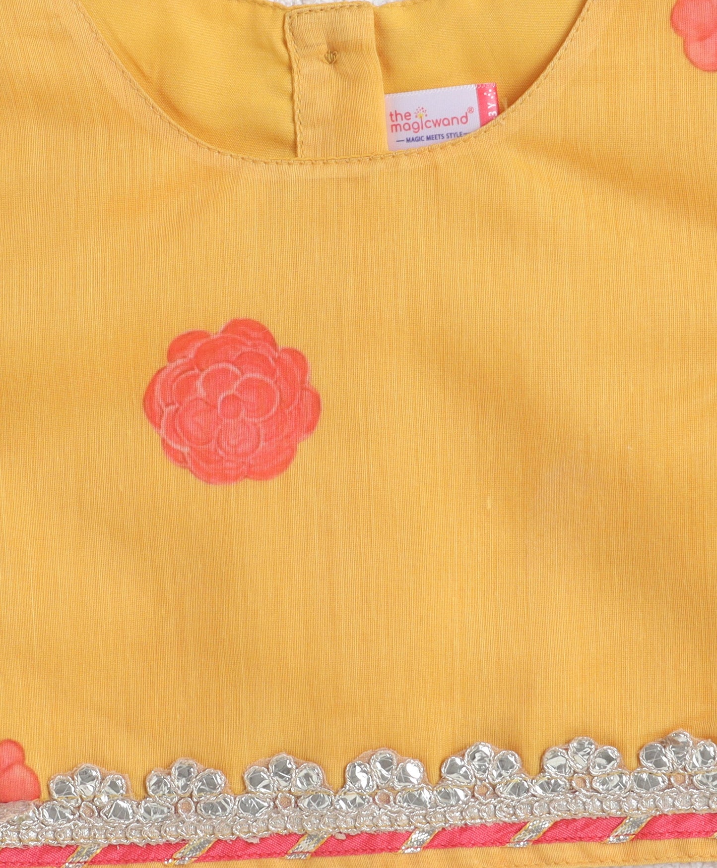 The Magic Wand Chanderi 3/4th Sleeves Digital Printed Laced Choli And Lehenga Dupatta Set - Yellow