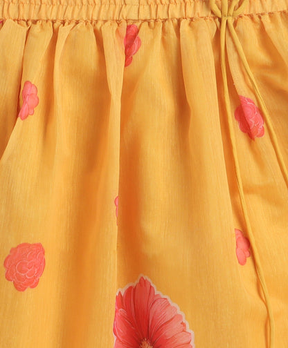 The Magic Wand Chanderi 3/4th Sleeves Digital Printed Laced Choli And Lehenga Dupatta Set - Yellow