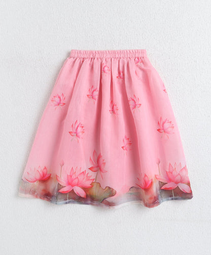 The Magic Wand Chanderi Digital Printed Drawstring Sleeves Choli and Lehenga Set With Lace - Pink