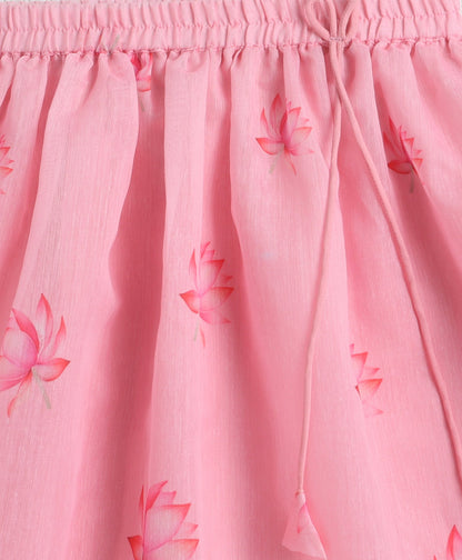 The Magic Wand Chanderi Digital Printed Drawstring Sleeves Choli and Lehenga Set With Lace - Pink