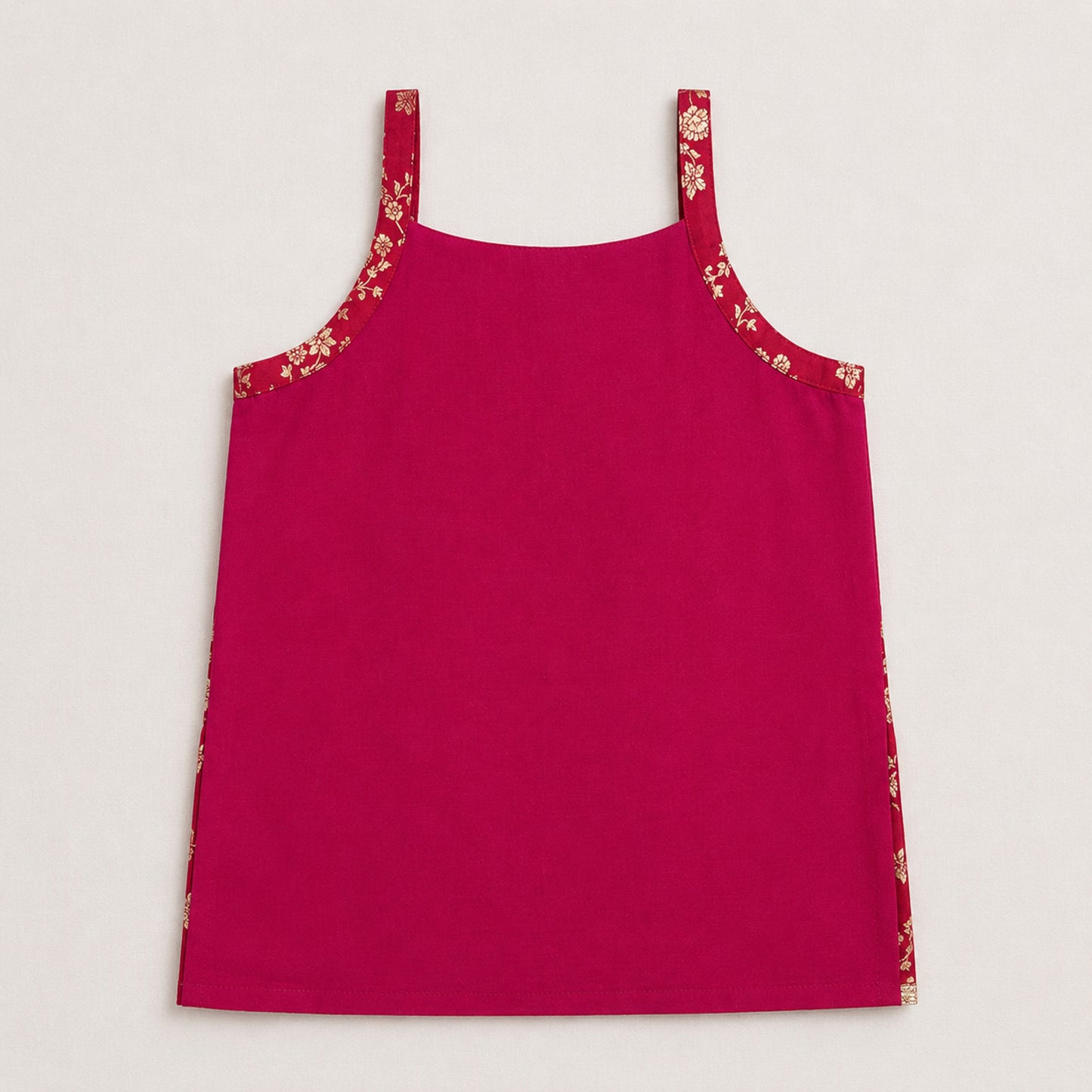 The Magic Wand Brocade Woven Strappy Floral Jaal Printed Laced Kurti And Palazzo Set - Fuchsia